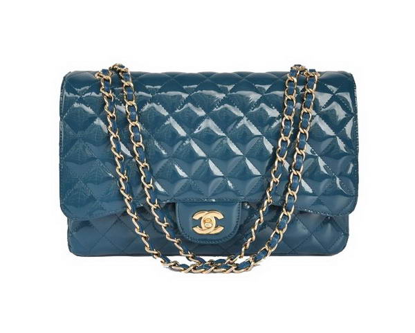 AAA Fashion Chanel A28601 Royalblue Patent Leather Jumbo Flap Bag Golden On Sale